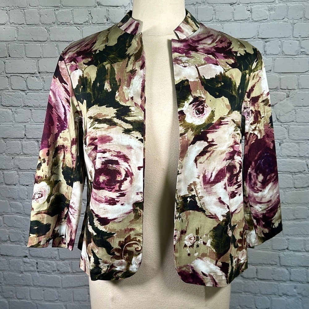 Coldwater Creek Open Front Floral Rose Blazer Light Weight size MP Medium Petite